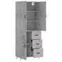 Aparador alto madera contrachapada gris hormigón 69,5x34x180 cm