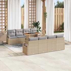 Conjunto de sofá de jardín 9 pcs Beige Poliratán