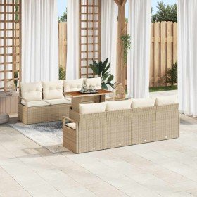 Conjunto de sofá de jardín 9 pcs Beige Poliratán
