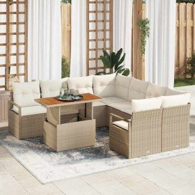 Conjunto de sofá de jardín 9 pcs Beige Poliratán