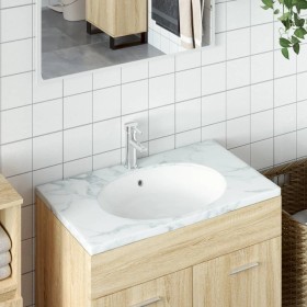 Lavabo de baño ovalado cerámica blanco 47x39x21 cm