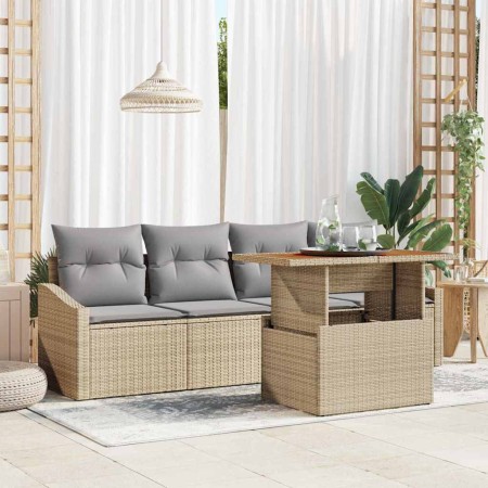 Conjunto de sofá de jardín 5 pcs Beige Poliratán