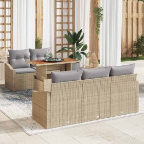 Conjunto de sofá de jardín 6 pcs Beige Poliratán Conjunto de sofá de jardín 6 pcs Beige Poliratán