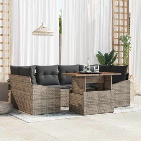 Conjunto de sofá de jardín 7 pcs Gris Poliratán