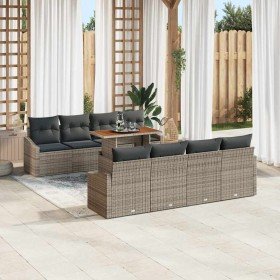 Conjunto de sofá de jardín 9 pcs Gris Poliratán Conjunto de sofá de jardín 9 pcs Gris Poliratán