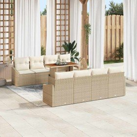 Conjunto de sofá de jardín 9 pcs Beige Poliratán