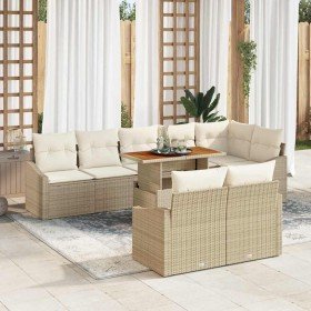 Conjunto de sofá de jardín 9 pcs Beige Poliratán Conjunto de sofá de jardín 9 pcs Beige Poliratán