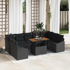 Conjunto de sofá de jardín 10 pcs Negro Poliratán
