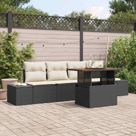 Conjunto de sofá de jardín 5 pcs Negro Poliratán
