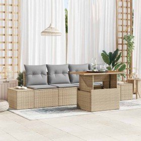 Conjunto de sofá de jardín 5 pcs Beige Poliratán