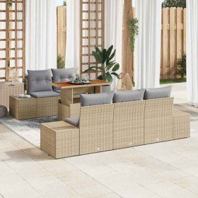 Conjunto de sofá de jardín 6 pcs Beige Poliratán