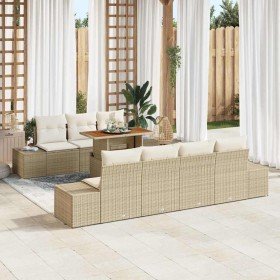 Conjunto de sofá de jardín 8 pcs Beige Poliratán