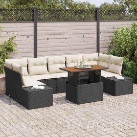 Conjunto de sofá de jardín 8 pcs Negro Poliratán