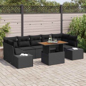 Conjunto de sofá de jardín 8 pcs Negro Poliratán