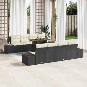 Conjunto de sofá de jardín 9 pcs Negro Poliratán