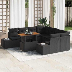 Conjunto de sofá de jardín 9 pcs Negro Poliratán
