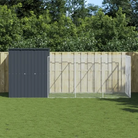 Caseta de perros con corral acero galvanizado 165x455x181 cm de vidaXL, Casetas para perros - Ref: Foro24-3189099, Precio: 50...
