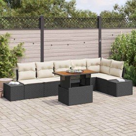 Conjunto de sofá de jardín 7 pcs Negro Poliratán