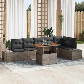 Conjunto de sofá de jardín 7 pcs Gris Poliratán