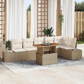 Conjunto de sofá de jardín 7 pcs Beige Poliratán