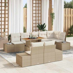 Conjunto de sofá de jardín 9 pcs Beige Poliratán