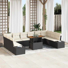 Conjunto de sofá de jardín 11 pcs Negro Poliratán