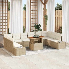 Conjunto de sofá de jardín 11 pcs Beige Poliratán
