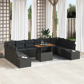 Conjunto de sofá de jardín 11 pcs Negro Poliratán