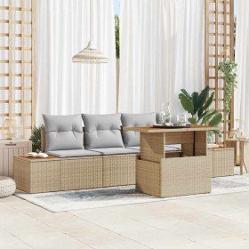 Conjunto de sofá de jardín 5 pcs Beige Poliratán
