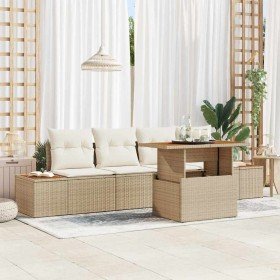 Conjunto de sofá de jardín 5 pcs Beige Poliratán