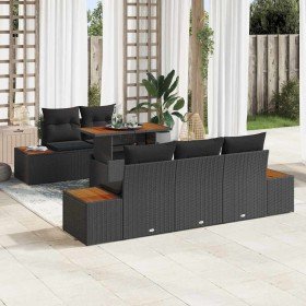 Conjunto de sofá de jardín 6 pcs Negro Poliratán
