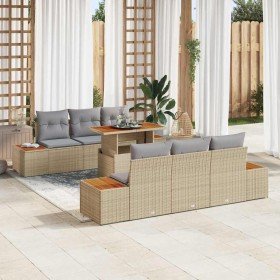 Conjunto de sofá de jardín 7 pcs Beige Poliratán