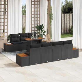 Conjunto de sofá de jardín 8 pcs Negro Poliratán