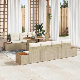 Conjunto de sofá de jardín 8 pcs Beige Poliratán