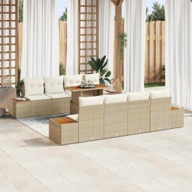 Conjunto de sofá de jardín 9 pcs Beige Poliratán
