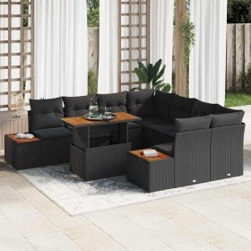Conjunto de sofá de jardín 9 pcs Negro Poliratán