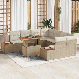 Conjunto de sofá de jardín 9 pcs Beige Poliratán