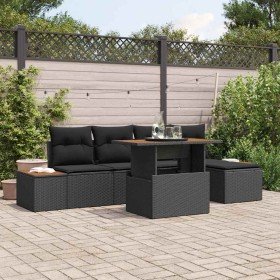 Conjunto de sofá de jardín 6 pcs Negro Poliratán