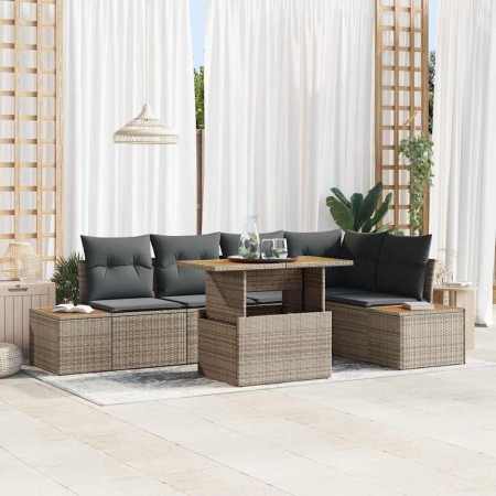 Conjunto de sofá de jardín 6 pcs Gris Poliratán
