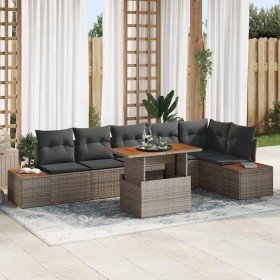 Conjunto de sofá de jardín 7 pcs Gris Poliratán