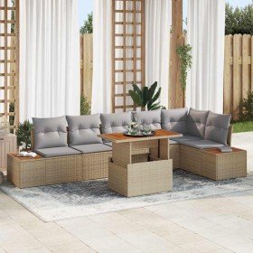 Conjunto de sofá de jardín 7 pcs Beige Poliratán Conjunto de sofá de jardín 7 pcs Beige Poliratán
