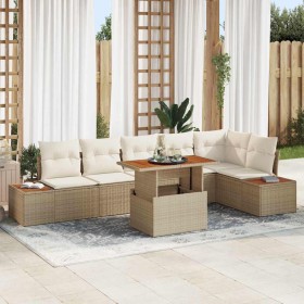 Conjunto de sofá de jardín 7 pcs Beige Poliratán