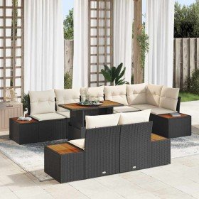 Conjunto de sofá de jardín 9 pcs Negro Poliratán