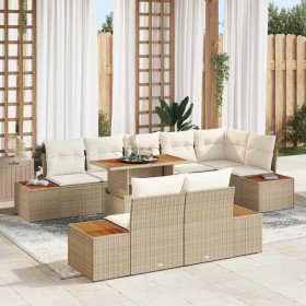Conjunto de sofá de jardín 9 pcs Beige Poliratán