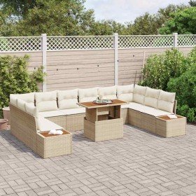 Conjunto de sofá de jardín 11 pcs Beige Poliratán Conjunto de sofá de jardín 11 pcs Beige Poliratán