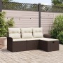 Conjunto de sofá de jardín con cojín 4 pcs Marrón y crema