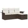Conjunto de sofá de jardín con cojín 4 pcs Marrón y crema