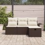 Conjunto de sofá de jardín con cojín 4 pcs Marrón y crema