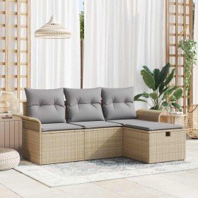 Conjunto de sofá de jardín con cojín 4 pcs beige y gris claro