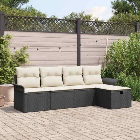 Conjunto de sofá de jardín con cojín 5 pcs Negro y crema